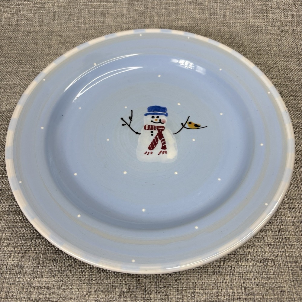 Hartstone USA Pottery Snowman Blue Dinner Plate 11.25 Inch Hand Painted‎ Holiday